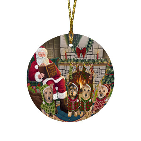 Christmas Cozy Holiday Tails Australian Terriers Dog Round Flat Christmas Ornament RFPOR55450