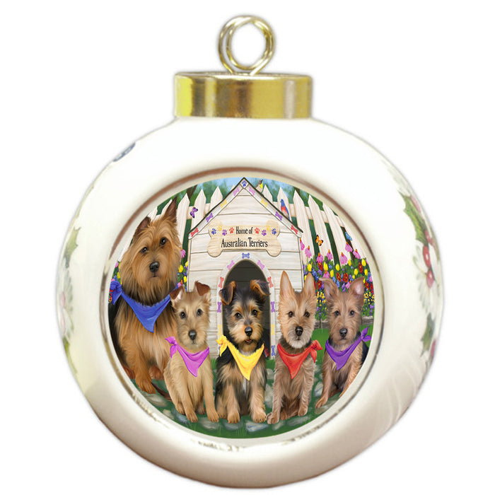 Spring Dog House Australian Terriers Dog Round Ball Christmas Ornament RBPOR52199