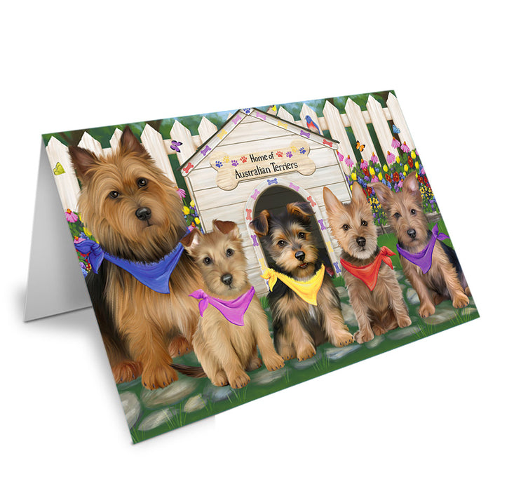 Spring Dog House Australian Terriers Dog Handmade Artwork Assorted Pets Greeting Cards and Note Cards with Envelopes for All Occasions and Holiday Seasons GCD60626