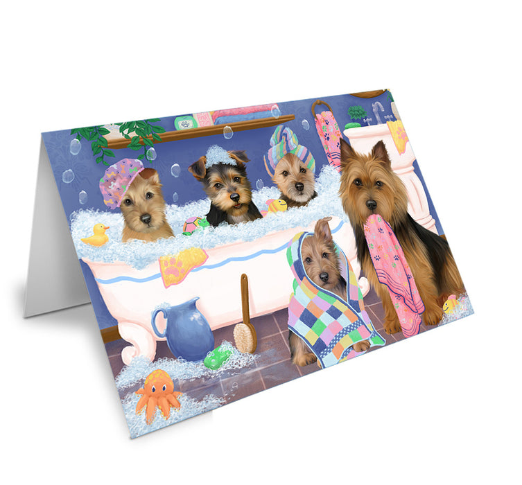 Rub A Dub Dogs In A Tub Australian Terriers Dog Handmade Artwork Assorted Pets Greeting Cards and Note Cards with Envelopes for All Occasions and Holiday Seasons GCD74789