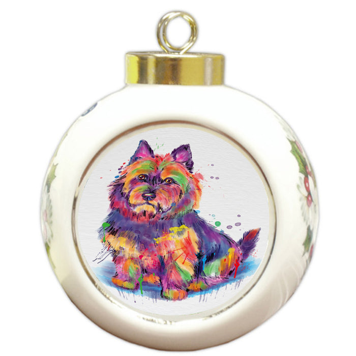 Watercolor Australian Terrier Dog Round Ball Christmas Ornament RBPOR58315