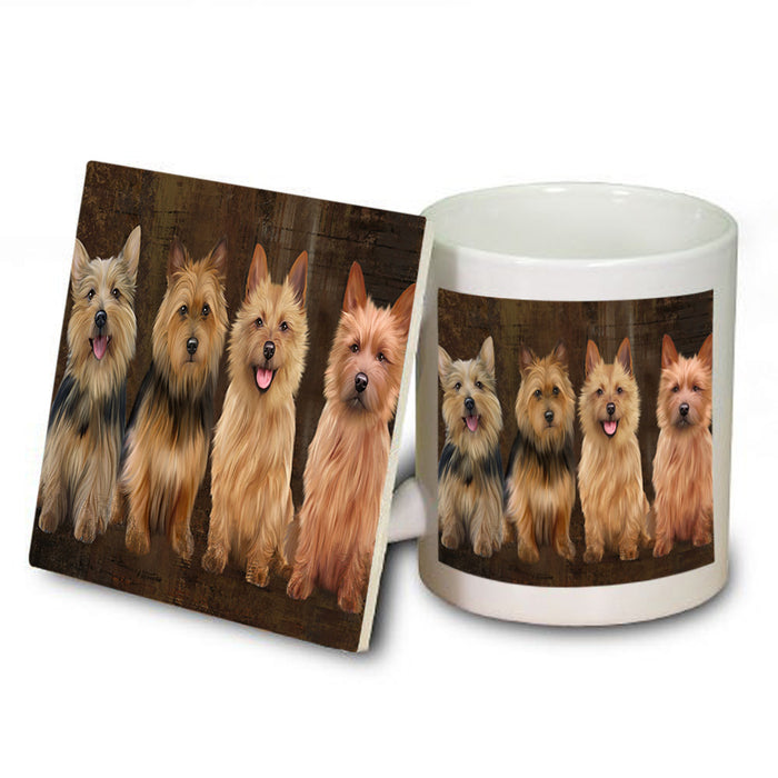 Rustic 4 Australian Terriers Dog Mug and Coaster Set MUC54346