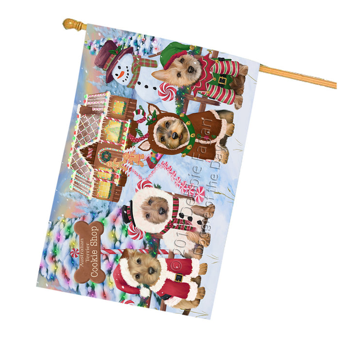 Holiday Gingerbread Cookie Shop Australian Terriers Dog House Flag FLG56784