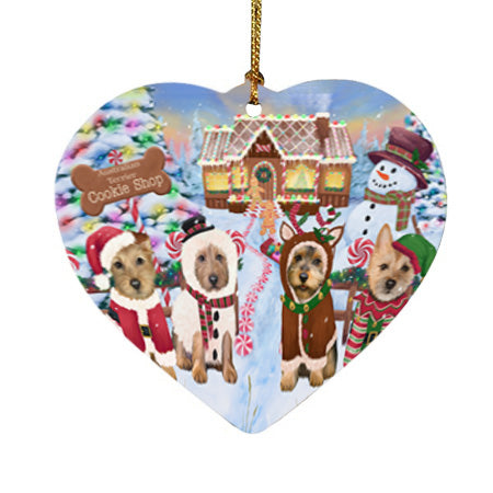 Holiday Gingerbread Cookie Shop Australian Terriers Dog Heart Christmas Ornament HPOR56456