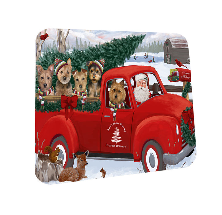 Christmas Santa Express Delivery Australian Terriers Dog Family Coasters Set of 4 CST54963