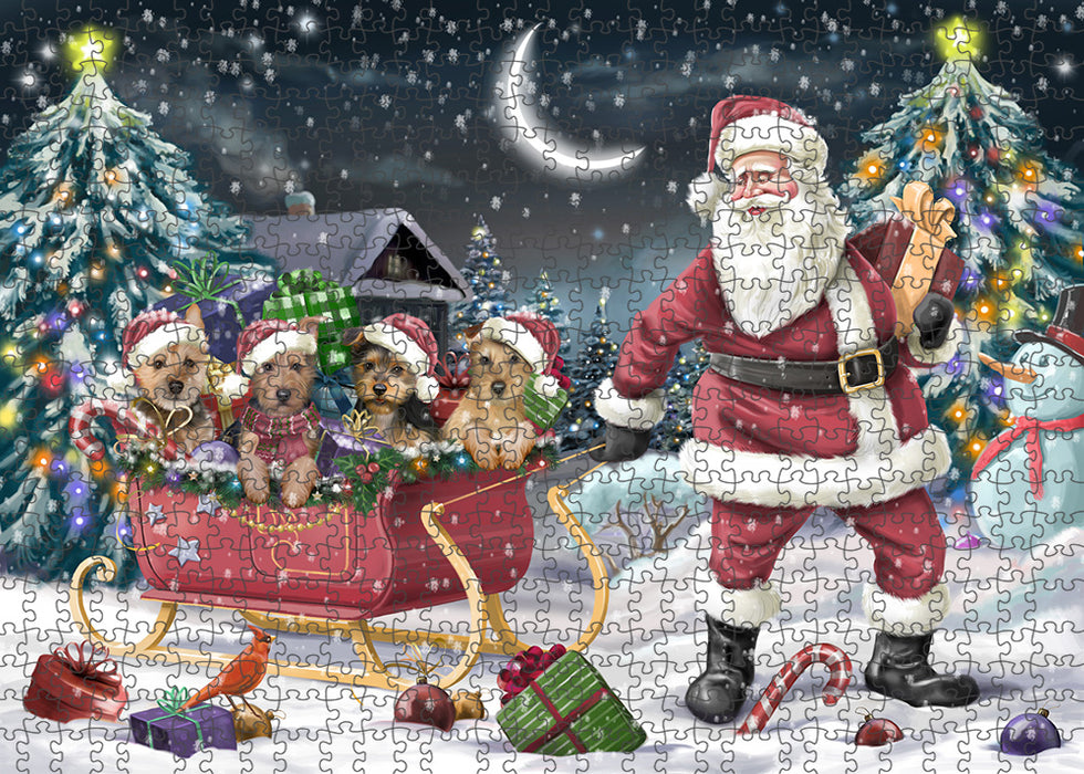 Santa Sled Dogs Christmas Happy Holidays Australian Terriers Dog Puzzle with Photo Tin PUZL59223