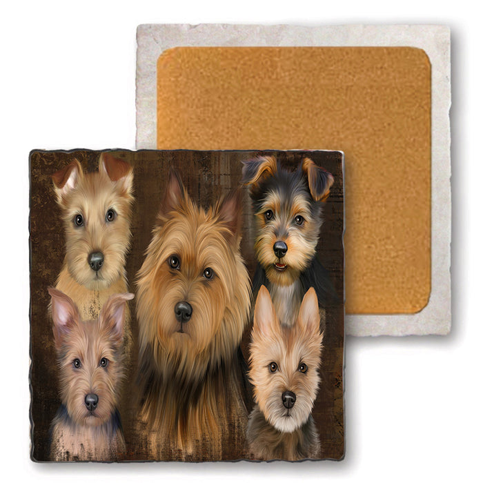 Rustic 5 Australian Terrier Dog Set of 4 Natural Stone Marble Tile Coasters MCST49125
