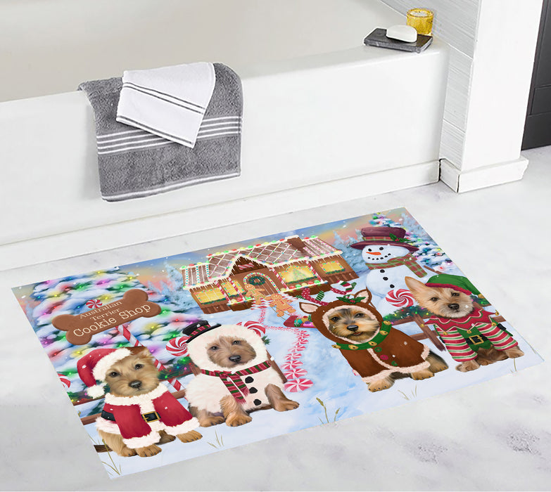 Holiday Gingerbread Cookie Australian Terrier Dogs Bath Mat