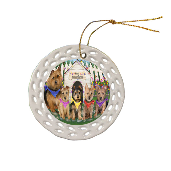 Spring Dog House Australian Terriers Dog Ceramic Doily Ornament DPOR52199