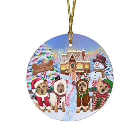 Holiday Gingerbread Cookie Shop Australian Terriers Dog Round Flat Christmas Ornament RFPOR56456