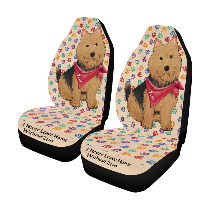 Personalized I Never Leave Home Paw Print Australian Terrier Dogs Pet Front Car Seat Cover (Set of 2)
