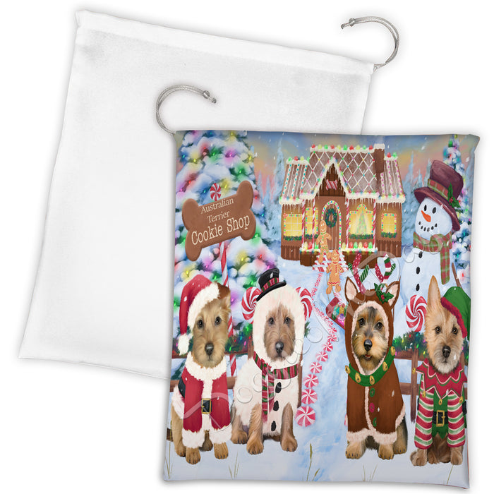 Holiday Gingerbread Cookie Australian Terrier Dogs Shop Drawstring Laundry or Gift Bag LGB48565