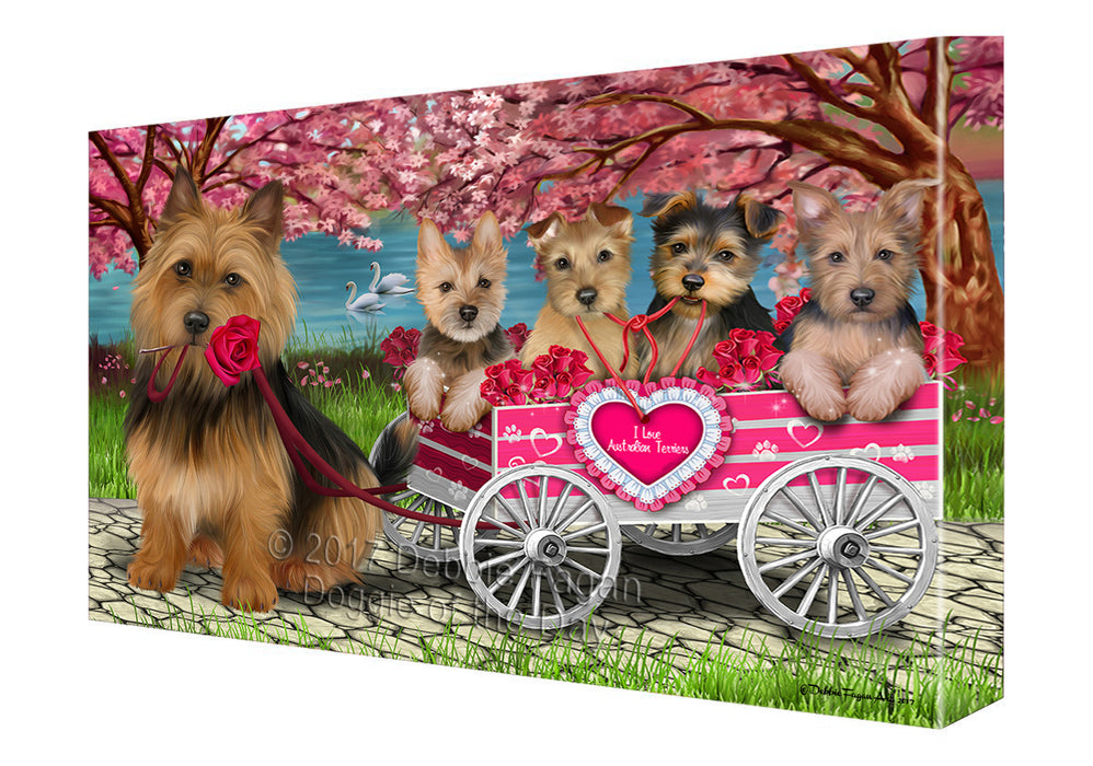I Love Australian Terriers Dog in a Cart Canvas Wall Art CVS49521