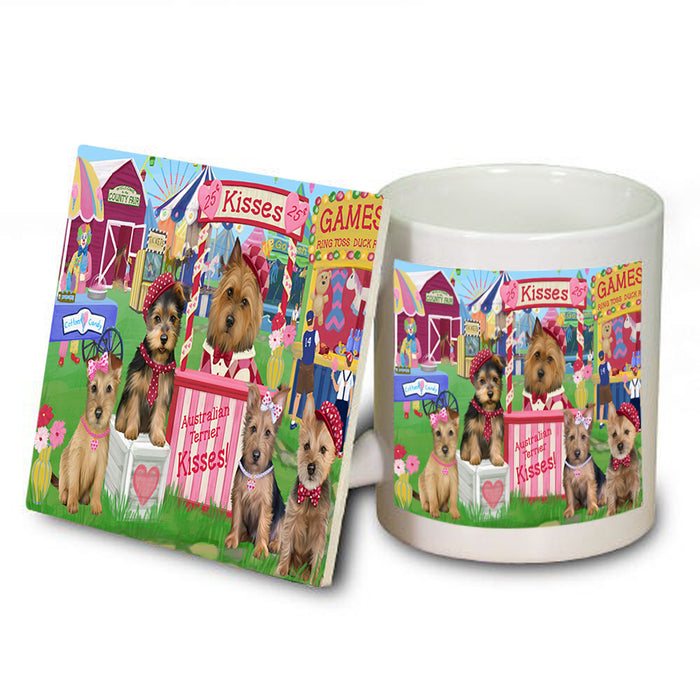 Carnival Kissing Booth Australian Terriers Dog Mug and Coaster Set MUC55770