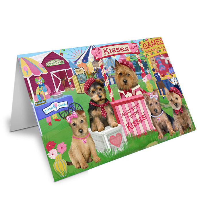 Carnival Kissing Booth Australian Terriers Dog Handmade Artwork Assorted Pets Greeting Cards and Note Cards with Envelopes for All Occasions and Holiday Seasons GCD71849