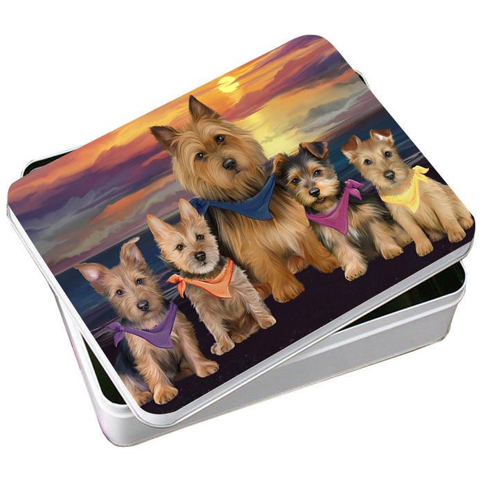 Family Sunset Portrait Australian Terriers Dog Photo Storage Tin PITN52478