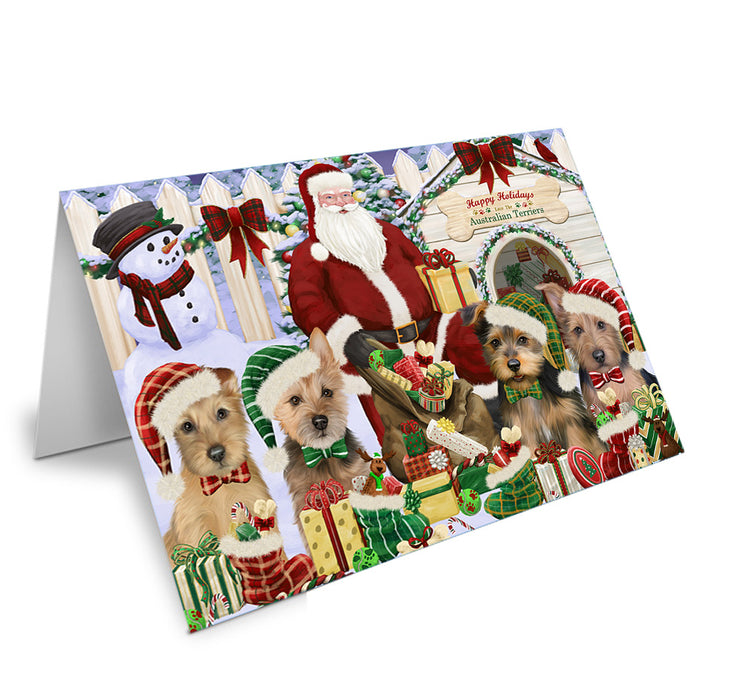 Christmas Dog House Australian Terriers Dog Handmade Artwork Assorted Pets Greeting Cards and Note Cards with Envelopes for All Occasions and Holiday Seasons GCD61814