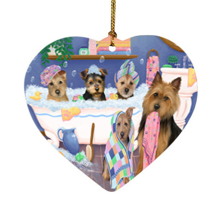 Rub A Dub Dogs In A Tub Australian Terriers Dog Heart Christmas Ornament HPOR57114