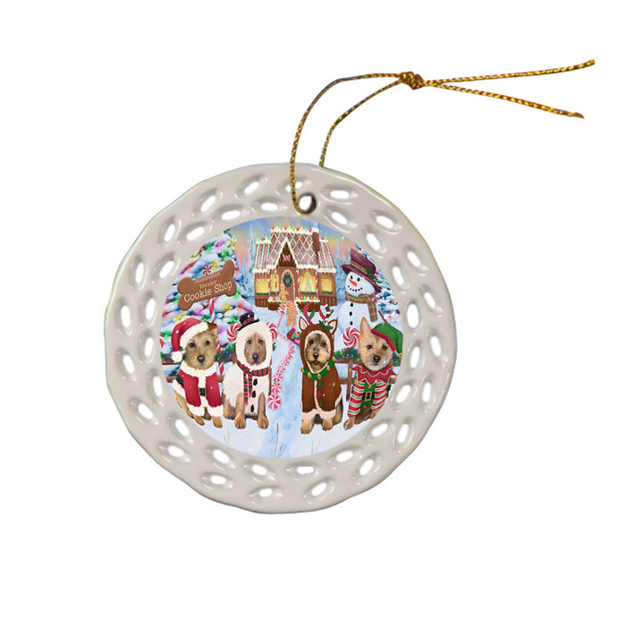 Holiday Gingerbread Cookie Shop Australian Terriers Dog Ceramic Doily Ornament DPOR56456