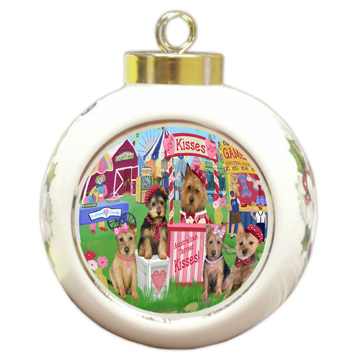Carnival Kissing Booth Australian Terriers Dog Round Ball Christmas Ornament RBPOR56134