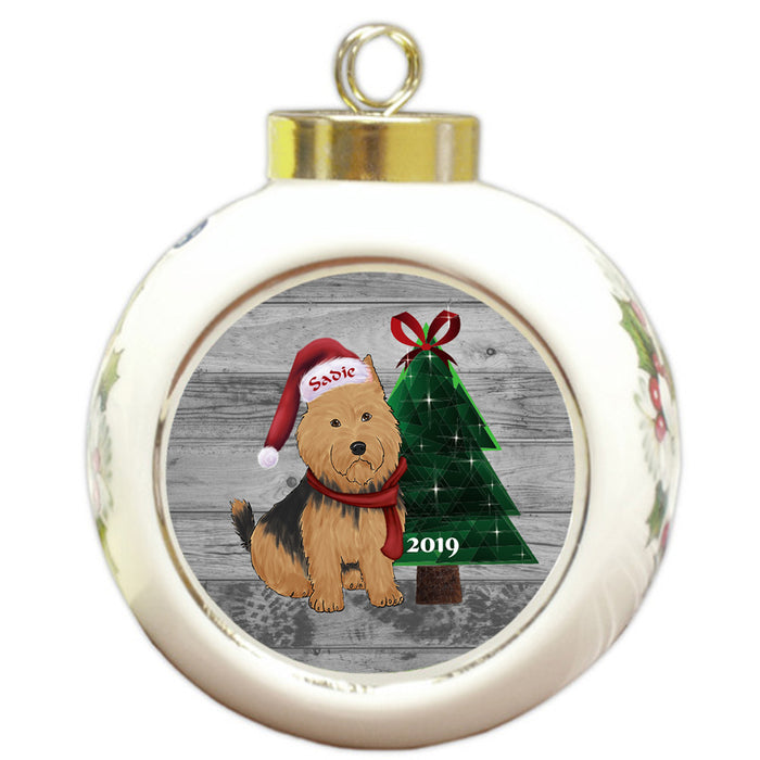 Custom Personalized Australian Terrier Dog Glassy Classy Christmas Round Ball Ornament