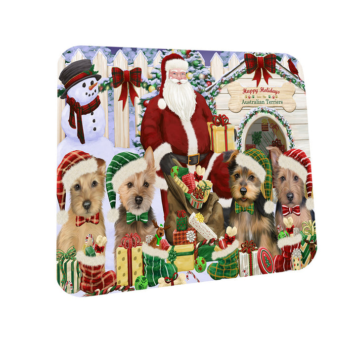 Christmas Dog House Australian Terriers Dog Coasters Set of 4 CST52554