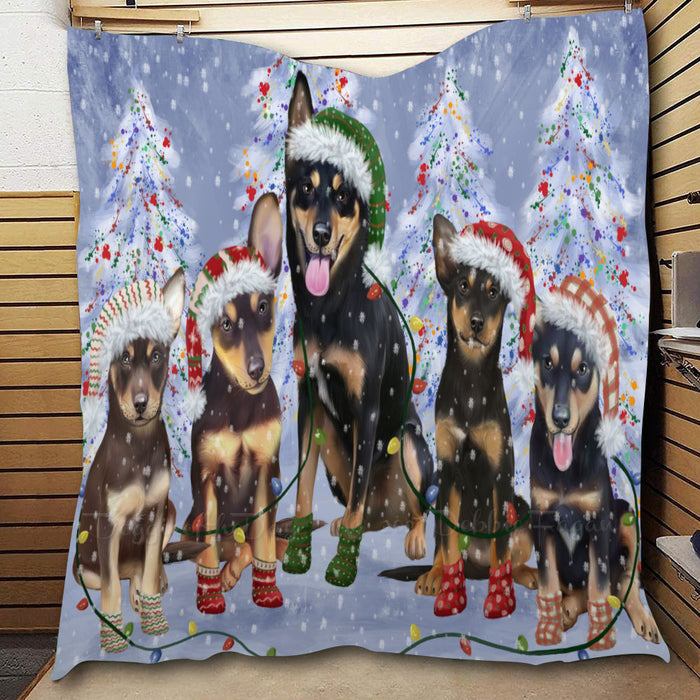 Christmas Lights and Australian Kelpies Dogs  Quilt Bed Coverlet Bedspread - Pets Comforter Unique One-side Animal Printing - Soft Lightweight Durable Washable Polyester Quilt