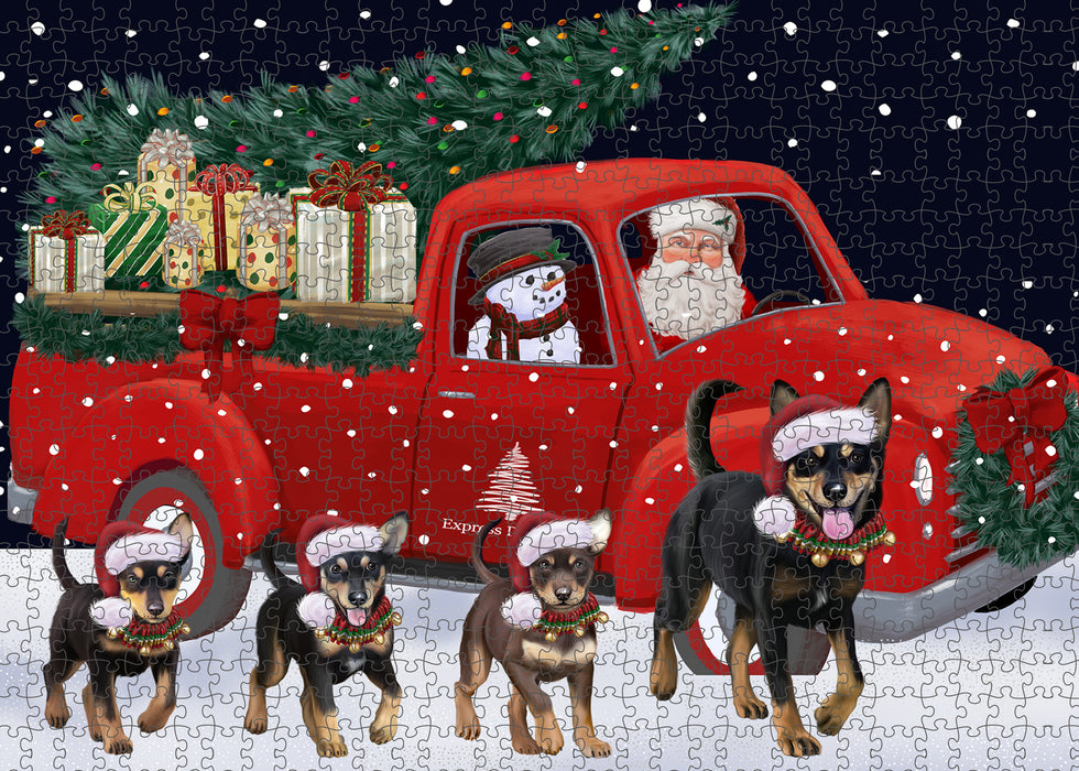 Christmas Express Delivery Red Truck Running Australian Kelpies Dogs Puzzle with Photo Tin PUZL99584