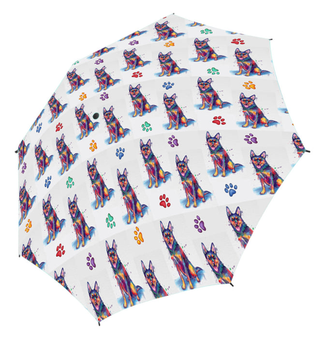 Watercolor Mini Australian Kelpie DogsSemi-Automatic Foldable Umbrella