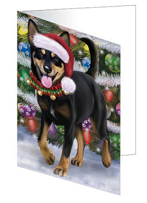 Trotting in the Snow Australian Kelpie Dog Handmade Artwork Assorted Pets Greeting Cards and Note Cards with Envelopes for All Occasions and Holiday Seasons GCD75335