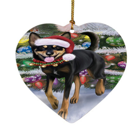 Trotting in the Snow Australian Kelpie Dog Heart Christmas Ornament HPORA58441