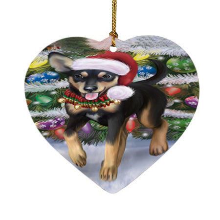 Trotting in the Snow Australian Kelpie Dog Heart Christmas Ornament HPORA58442