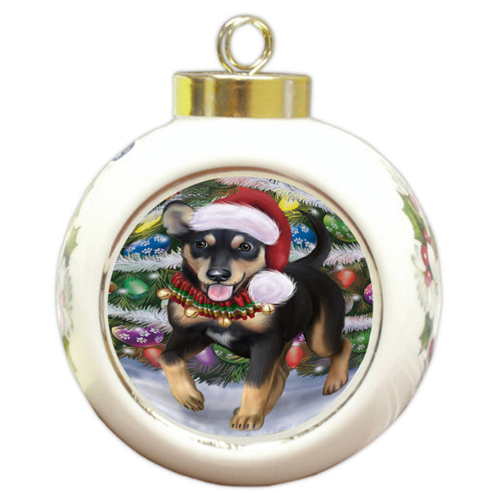 Trotting in the Snow Australian Kelpie Dog Round Ball Christmas Ornament RBPOR58437