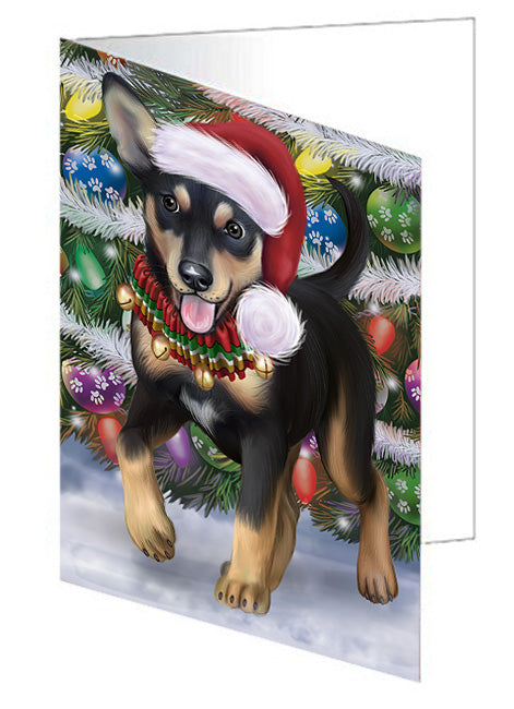 Trotting in the Snow Australian Kelpie Dog Handmade Artwork Assorted Pets Greeting Cards and Note Cards with Envelopes for All Occasions and Holiday Seasons GCD75338