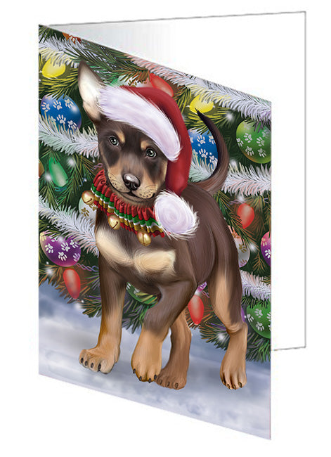 Trotting in the Snow Australian Kelpie Dog Handmade Artwork Assorted Pets Greeting Cards and Note Cards with Envelopes for All Occasions and Holiday Seasons GCD75341