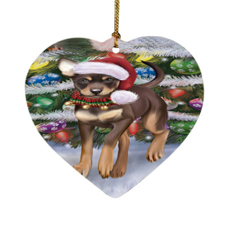 Trotting in the Snow Australian Kelpie Dog Heart Christmas Ornament HPORA58443