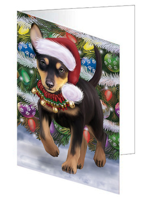 Trotting in the Snow Australian Kelpie Dog Handmade Artwork Assorted Pets Greeting Cards and Note Cards with Envelopes for All Occasions and Holiday Seasons GCD75344