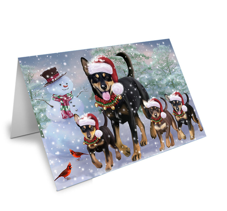 Christmas Running Family Australian Kelpie Dogs Handmade Artwork Assorted Pets Greeting Cards and Note Cards with Envelopes for All Occasions and Holiday Seasons GCD75311
