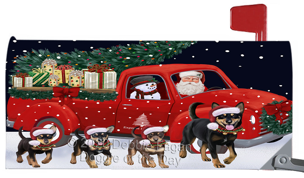 Christmas Express Delivery Red Truck Running Australian Kelpies Dog Magnetic Mailbox Cover Both Sides Pet Theme Printed Decorative Letter Box Wrap Case Postbox Thick Magnetic Vinyl Material