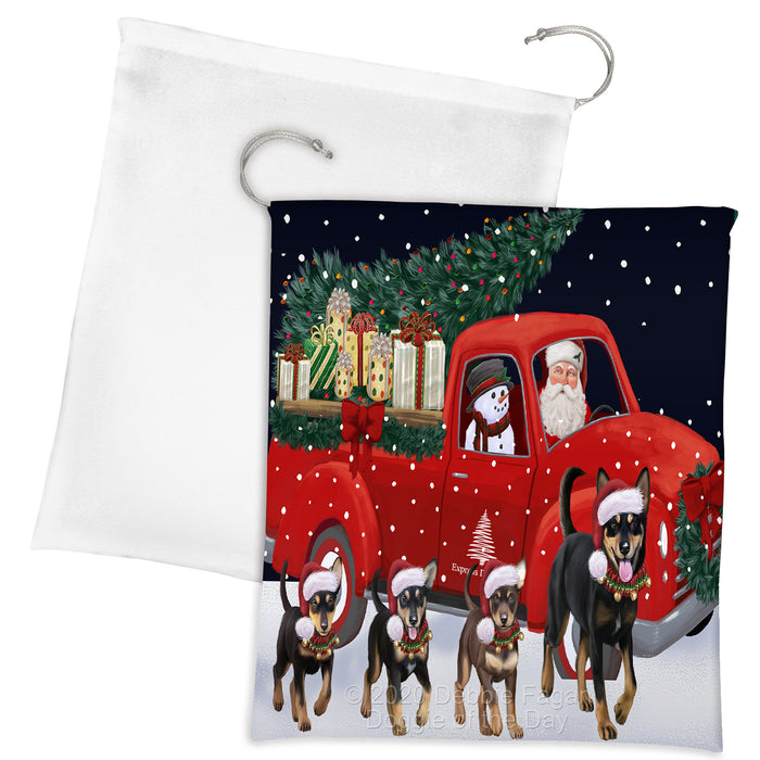 Christmas Express Delivery Red Truck Running Australian Kelpies Dogs Drawstring Laundry or Gift Bag LGB48872