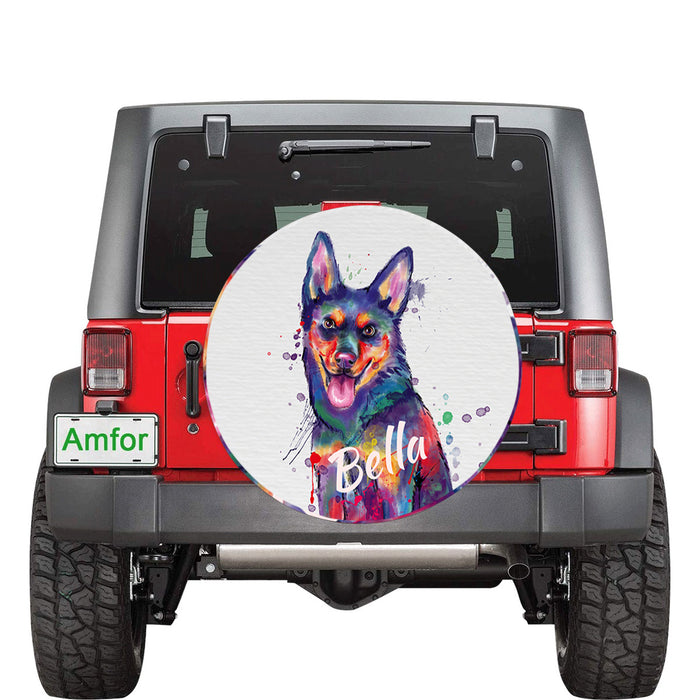 Custom Pet Name Personalized Watercolor Australian Kelpie Dog Car Tire Cover