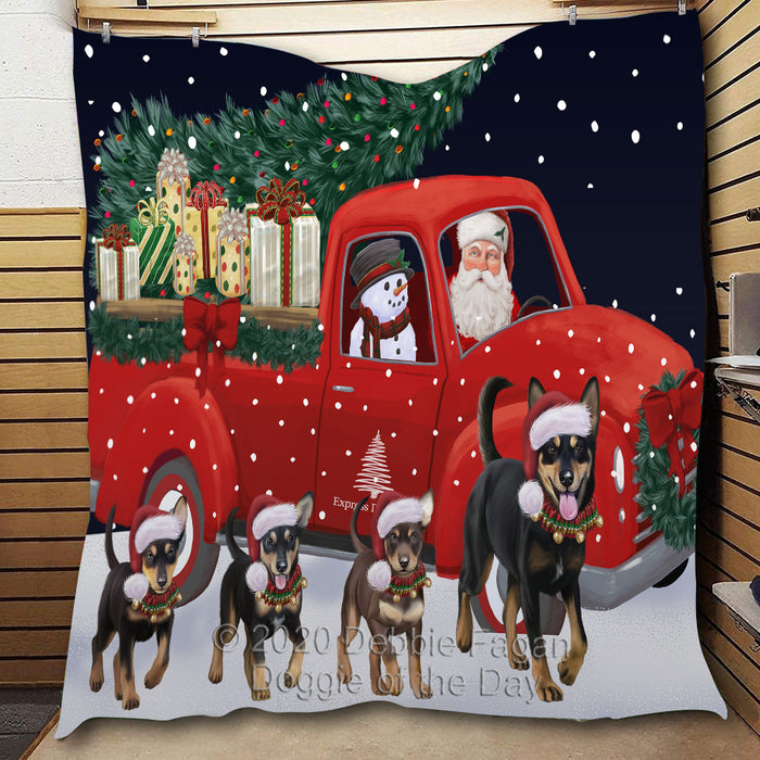Christmas Express Delivery Red Truck Running Australian Kelpies Dogs Lightweight Soft Bedspread Coverlet Bedding Quilt QUILT59766