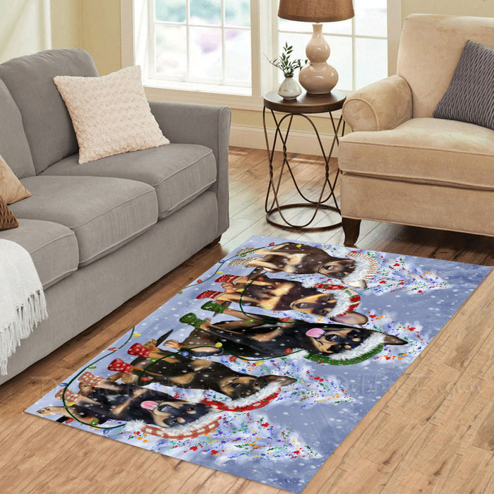 Christmas Lights and Australian Kelpies Dogs Area Rug - Ultra Soft Cute Pet Printed Unique Style Floor Living Room Carpet Decorative Rug for Indoor Gift for Pet Lovers