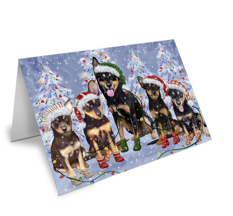 Christmas Lights and Australian Kelpies Dogs Handmade Artwork Assorted Pets Greeting Cards and Note Cards with Envelopes for All Occasions and Holiday Seasons