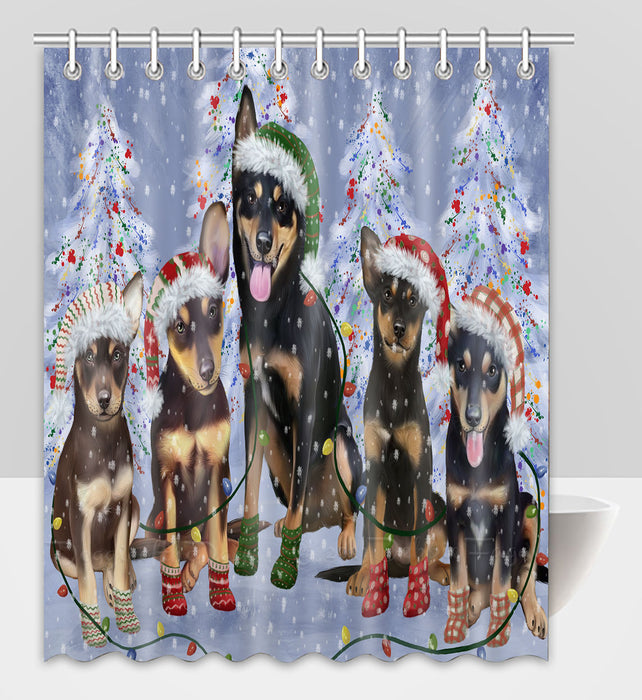 Christmas Lights and Australian Kelpies Dogs Shower Curtain Pet Painting Bathtub Curtain Waterproof Polyester One-Side Printing Decor Bath Tub Curtain for Bathroom with Hooks