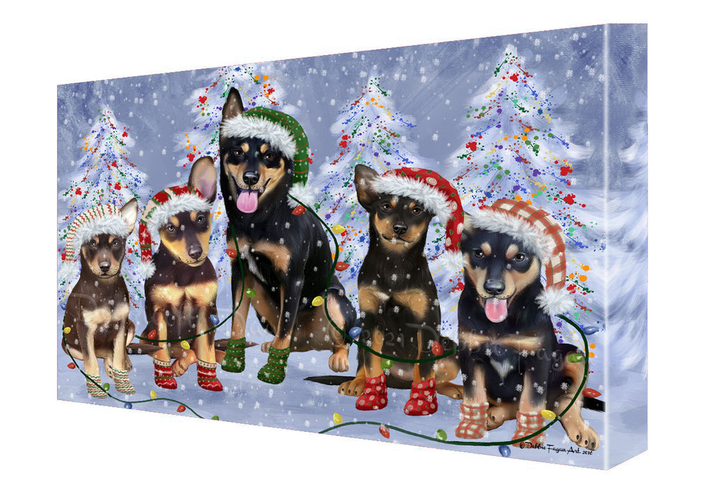 Christmas Lights and Australian Kelpies Dogs Canvas Wall Art - Premium Quality Ready to Hang Room Decor Wall Art Canvas - Unique Animal Printed Digital Painting for Decoration