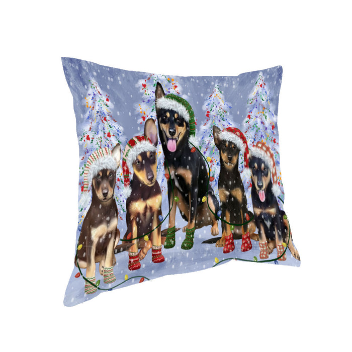 Christmas Lights and Australian Kelpies Dogs Pillow with Top Quality High-Resolution Images - Ultra Soft Pet Pillows for Sleeping - Reversible & Comfort - Ideal Gift for Dog Lover - Cushion for Sofa Couch Bed - 100% Polyester