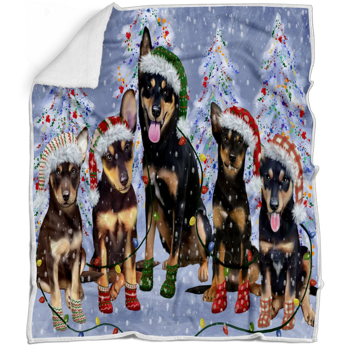 Christmas Lights and Australian Kelpies Dogs Blanket - Lightweight Soft Cozy and Durable Bed Blanket - Animal Theme Fuzzy Blanket for Sofa Couch