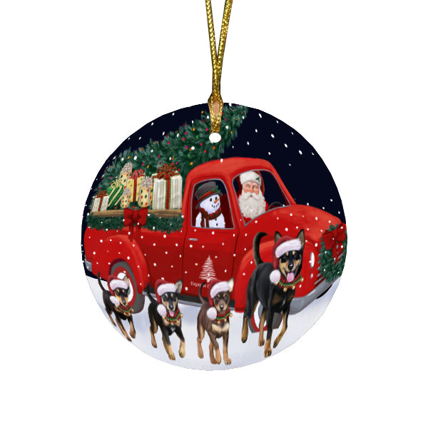 Christmas Express Delivery Red Truck Running Australian Kelpies Dogs Round Flat Christmas Ornament RFPOR57721