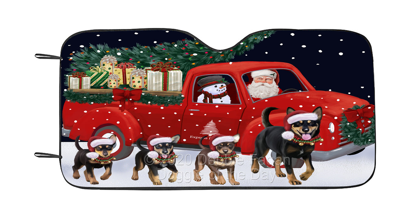 Christmas Express Delivery Red Truck Running Australian Kelpies Dog Car Sun Shade Cover Curtain